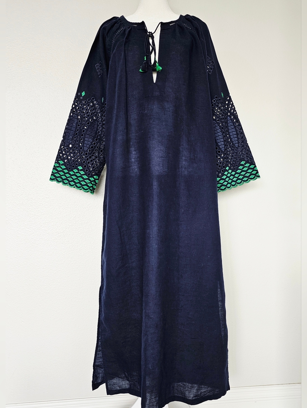 J. Crew Kaftan Beach Dress/Swimsuit Cover-up in Navy with Eyelet and Embroidery